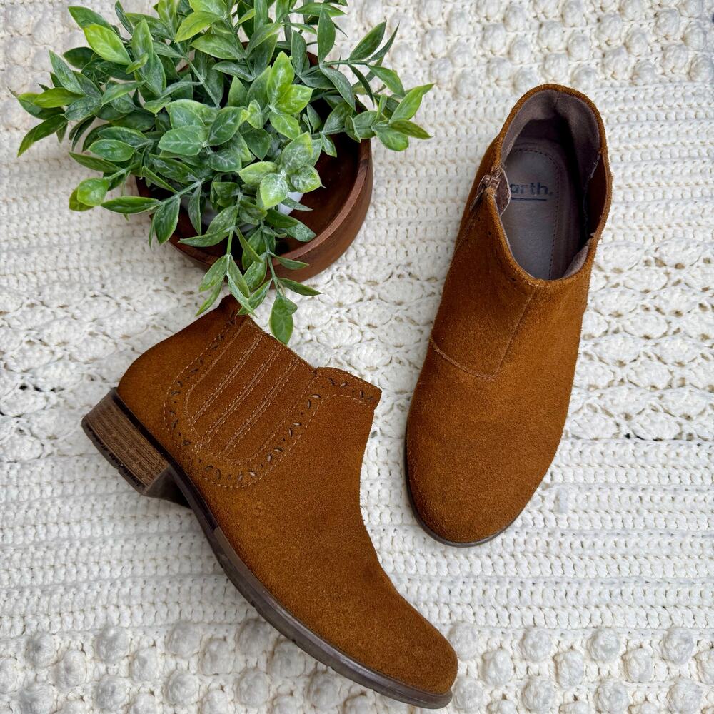 EARTH Women's 9 Buxton Suede Leather Ankle Boot Shoe Cognac Brown - Picture 3 of 13